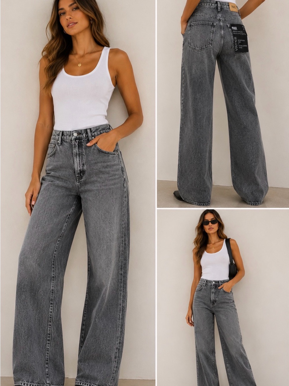 NWT Paige Sawyer Wide Leg Jeans Gray Wash High Rise Vintage Denim Size 30